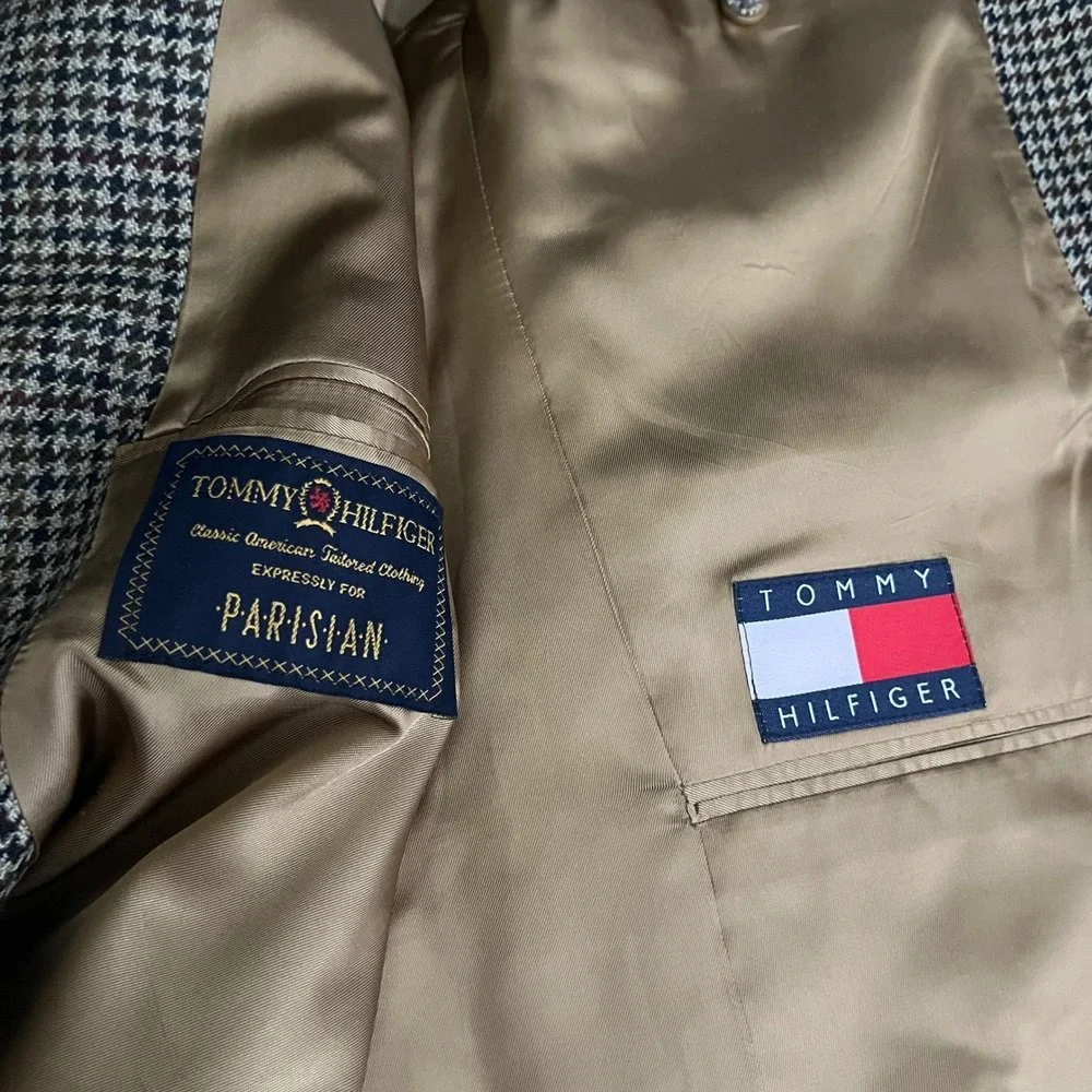 Tommy Hilfiger Sport Coat Mens 42R Brown Houndstooth 3-Button Wool Blazer